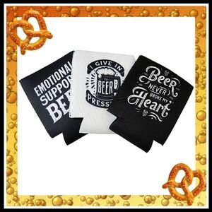 SET of 3 ☆ BLACK & WHITE ☆ FUNNY ☆ BEER CAN COOZIES ☆ NIP